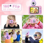 Kids Camera with 180° Flip-up Lens for Selfie & Video, HD Digital Video Cameras for Toddler with 32GB SD Card, Ideal for 3-8 Years Old Girls Boys on Birthday Christmas Party as Gift