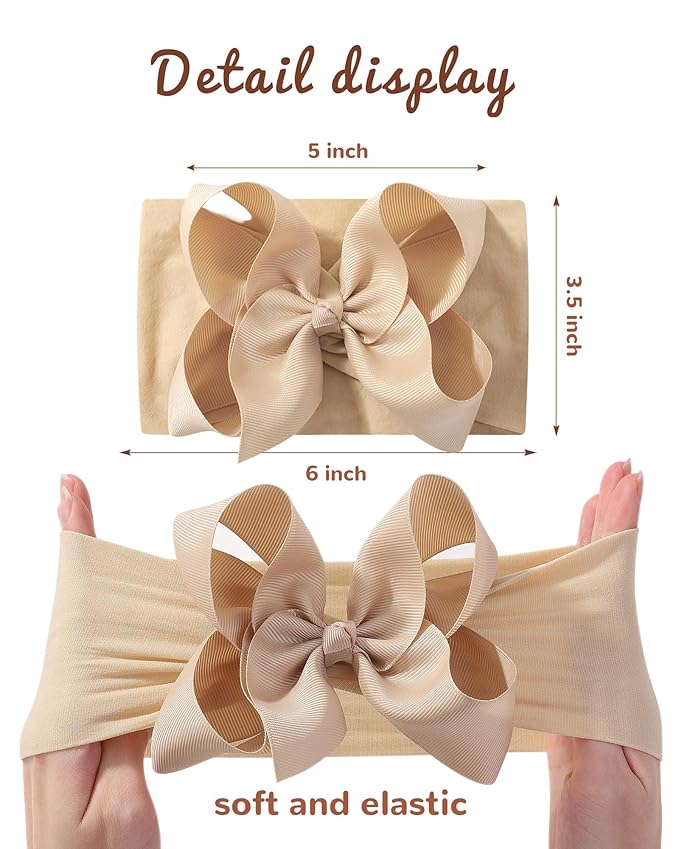 doboi 6PCS Baby Girl Headbands - Ribbon Bow Nylon Hair Accessories for Infants, Newborns, and Toddlers