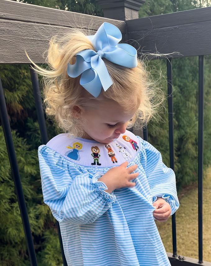 Wee Ones Girls' Plain Wrap Classic Grosgrain Hair Bows on a WeeStay No-Slip Hair Clip, Handmade, Large, Millennium Blue