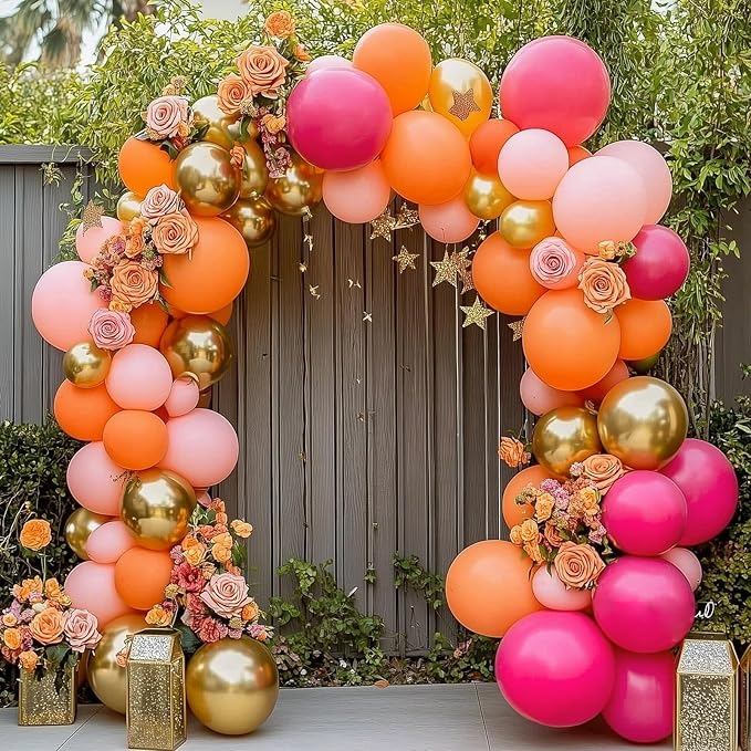 RUBFAC 129pcs Orange Balloons Different Sizes 18/12/10/5 Inches, Burnt Orange Fall Balloon Arch Kit Garland for Halloween Thanksgiving Party Baby Shower Birthday Decoration