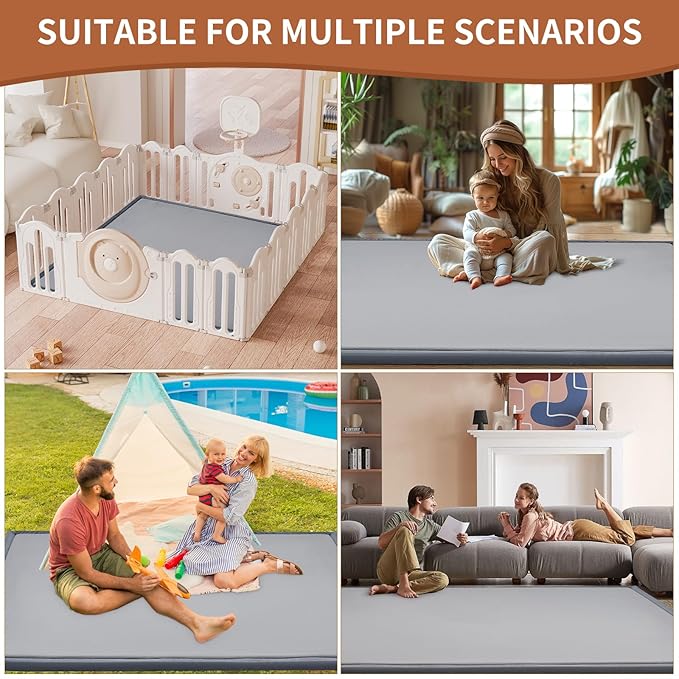 SUNYRISY Baby Play Mat for Floor, 1.4in Thick Memory Foam Padded Play Mats for Baby, Soft Velvet Infants Toddler Kids Play Mat Non-Slip Bottom, Crawling Baby Rugs for Nursery 60x70in