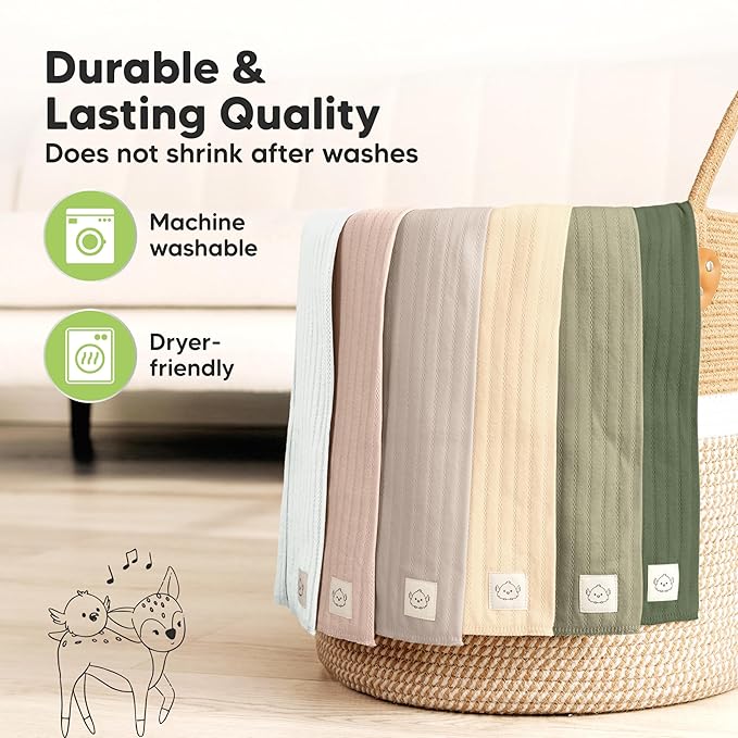 KeaBabies Organic Cotton Burp Cloths Baby Girl, Boy - 6-Pack Large Burping Clothes for Babies, Spit Up Rags, Super Soft & Absorbent Newborn Wash Towels, Gender Neutral, Non-Shrink (Stria, Hedges)