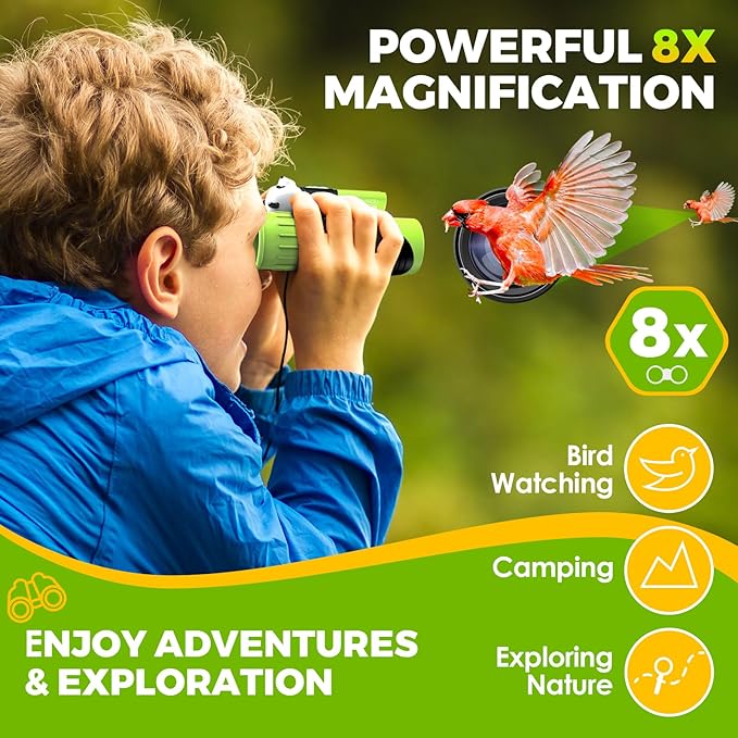 Binoculars for Kids, Toys for 3-12 Year Old Girls and Boys, Bird Watching Hiking 4 5 6 7 8 9 Year Old Girl Boy Christmas Birthday Gifts, Outdoor Toys for Kid Set with Magnifying Glass & Compass
