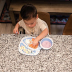 The First Years Bluey 4-Piece Place Setting - BPA Free Dishwasher Safe Toddler Dinnerware Set with Divided Plate, Bowl, Fork, Spoon - Multicolor