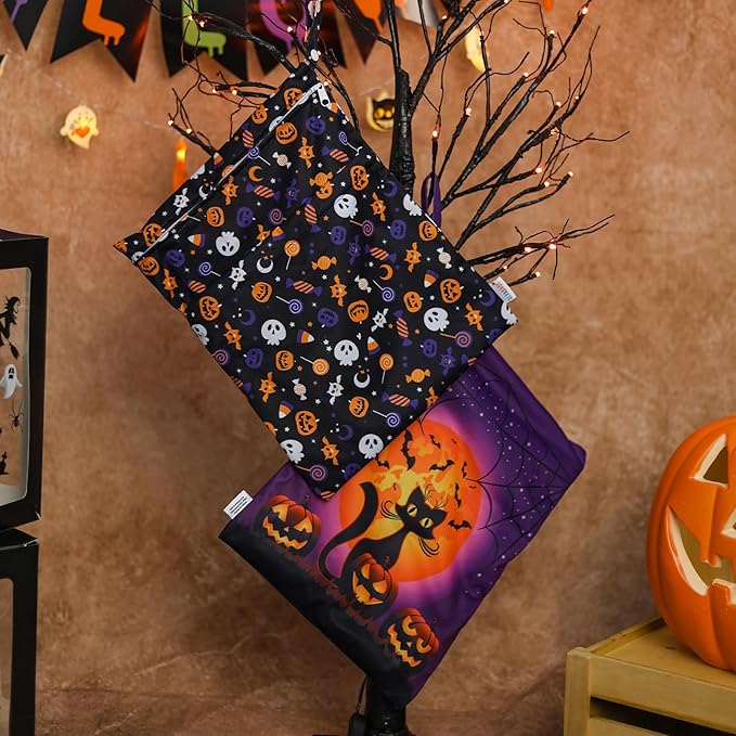 ALVABABY 2pcs Cloth Diaper Wet Dry Bags Waterproof Reusable with Two Zippered Pockets Travel Beach Pool Daycare Soiled Baby Items Yoga Gym Bag for Swimsuits or Wet Clothes 2LM07