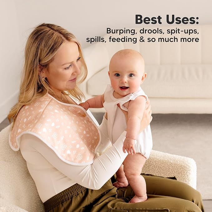 KeaBabies 4-Pack Baby Burp Cloths Baby Girl, Boy - Organic Cotton Burp Cloth, Extra Large, Absorbent, Soft Burping Cloths & Bibs Set for Babies, Newborn Burp Clothes, Thick Burp Rags (Fleur)