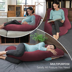 MOON PARK Pregnancy Pillows for Sleeping - U Shaped Full Body Maternity Pillow with Removable Cover - Support for Back, Legs, Belly, HIPS - 65 Inch - Burgundy - Cooling Cover