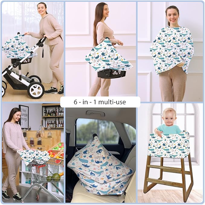 Car Seat Covers for Babies - Multi- use Nursing Carseat Canopy, Breastfeeding Covers, Baby Shower Gifts for Boys and Girls (sea World)