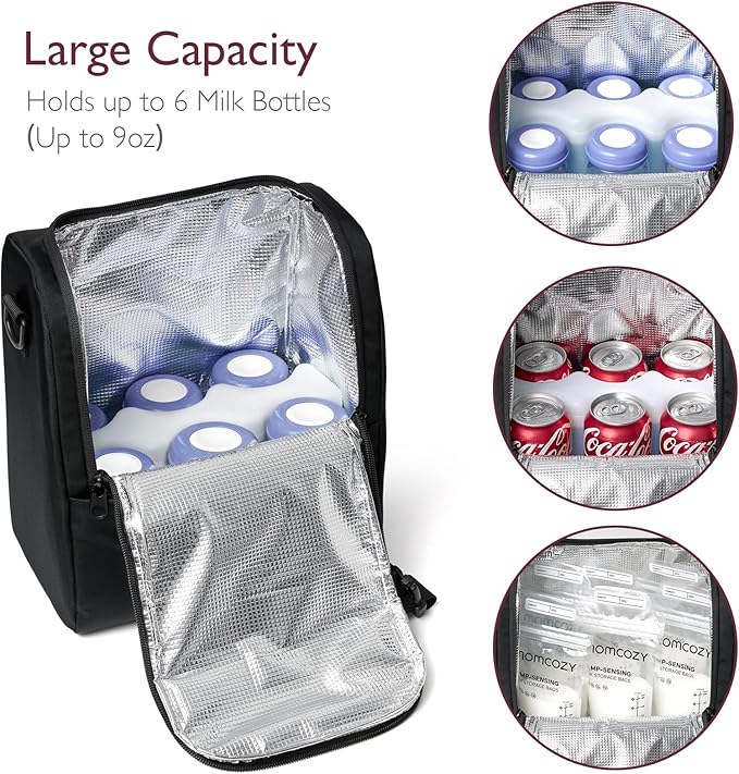 Momcozy Breastmilk Cooler Bag with Strap, Insulated Baby Bottle Bag, Fits 6 Baby Bottles up to 9Oz＆10H Long-term Cooling, XPE Insulation Layer, Food Grade PP Compartment for Nursing Mom Daycare