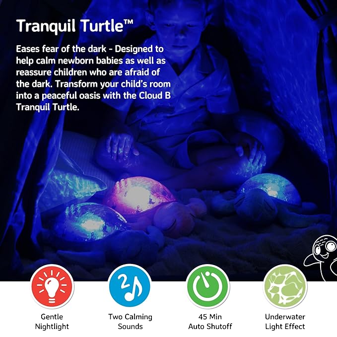 Cloud b Ocean Projector Nightlight with White Noise Soothing Sounds | Adjustable Settings and Auto-Shutoff | Tranquil Turtle - Pink