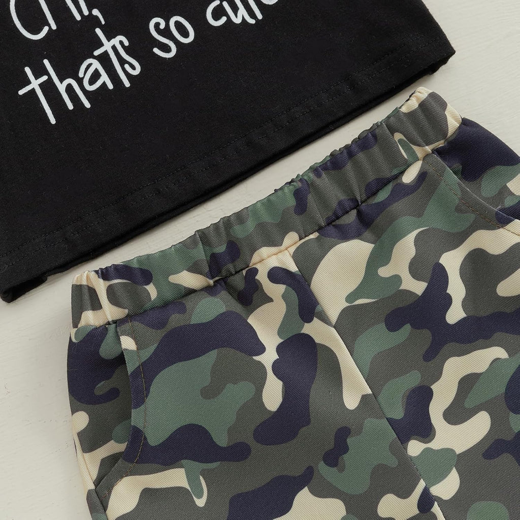 wdehow Toddler Kids Baby Boy Summer Clothes Sets 1T 2T 3T 4T 5T Letter Print Short Sleeve Tops Camouflage Shorts Outfits