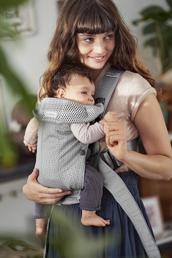 BabyBjörn Baby Carrier Mini, Gray, 3D Mesh | Newborn Carrier (7-25 lbs), Ergonomic, Easy-to-Use