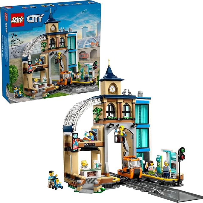 LEGO City Central Train Station Building Toy - Multi-Level Pretend Play Set for Boys & Girls, Ages 7+ - Building Blocks for Kids - Gift Idea for Christmas - 60469