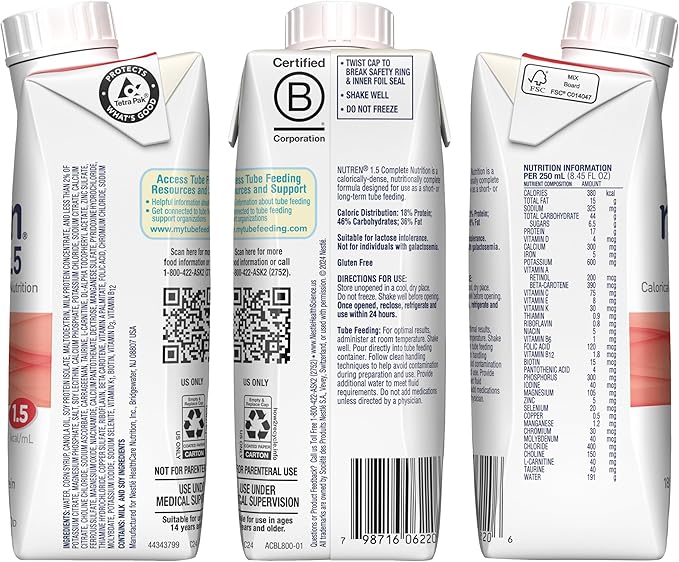 Nestle Nutren 1.5 Tube Feeding Formula Unflavored 250 mL Carton 24 Ct