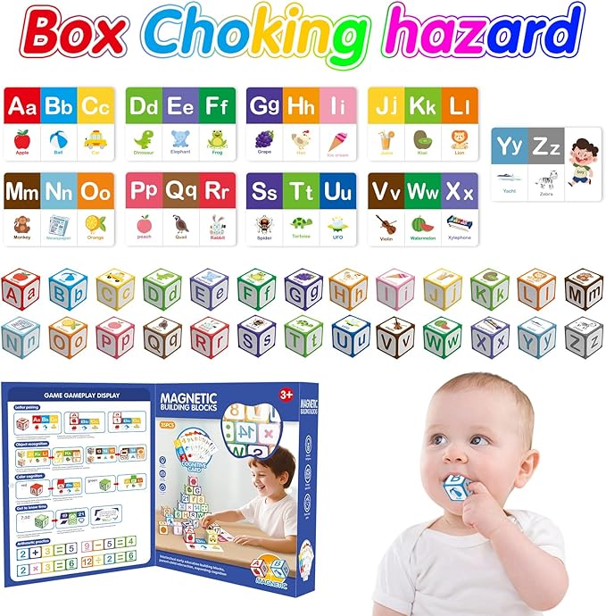 26-Piece Magnetic Blocks for Toddlers 1-3 | STEM Learning Toys with ABC, 123, Animals | Includes 9 Early Learning Cards | Big 1.4-inch Blocks are Choke-Proof and Easy to Grip