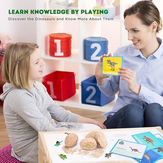 Dig Up Dinosaur Fossil Eggs, Break Open 12 Unique Eggs and Discover 12 Cute Dinosaurs, Easter Digging Toy for 3 4 5 6 7 8 9-12 Year Old Boys Archaeology Science STEM Gift