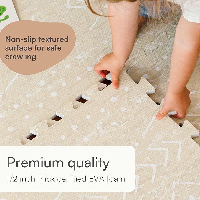 Baby Play Mat for Floor – 4x6ft Beige | Soft Non Toxic Premium EVA Foam Tiles for Tummy Time, Crawling & Playroom – Waterproof Interlocking Floor Mat for Babies & Toddlers by Lillefolk (6 Tiles)