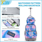 NEW TILAMI 18 inch Kids Rolling Backpack for School with Big Storage, Waterproof, Adjustable Handle - Perfect for Girls & Boys, Blue Star