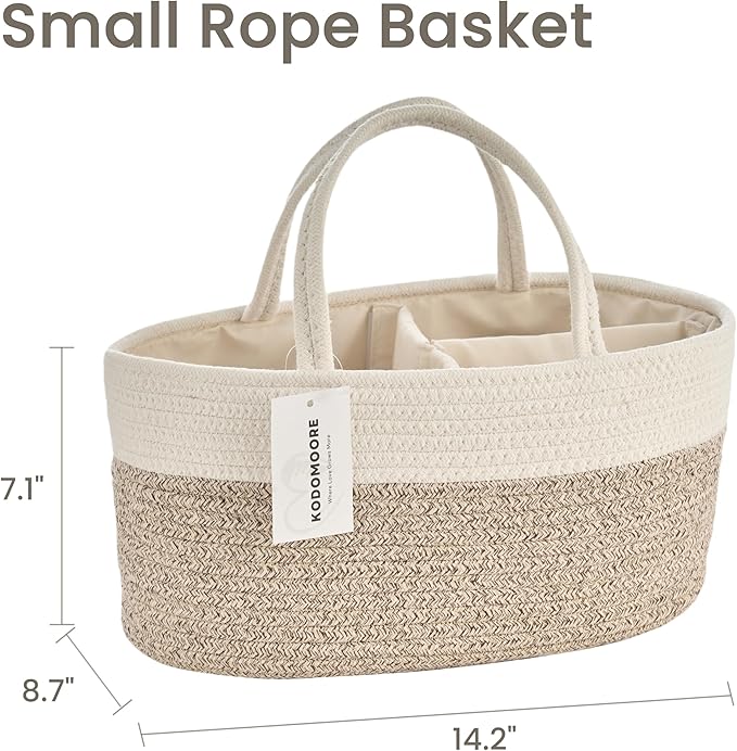 Diaper Caddy Organizer, Empty Gift Basket for Newborn Essentials, Baby Storage Basket, Stylish Gift Bag for Baby Shower, Boys and Girls – Small, White and Beige Brown