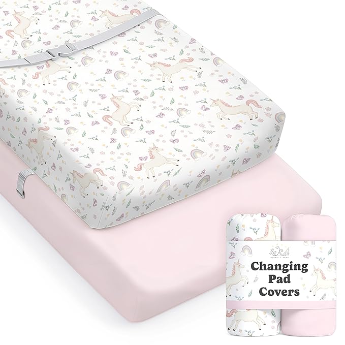 Baby Changing Pad Cover 2-Pack for Boys, Girls (Unicorn Blossom) - Premium Fitted Sheets Baby Diaper Changing Table Cover - Buttery Soft Cotton Blend