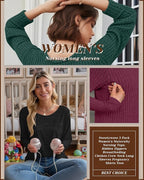 3 Pack Women's Nursing Long Sleeve Tops Breastfeeding Thermal Sweaters with Hidden Zipper Maternity Ribbed Shirts