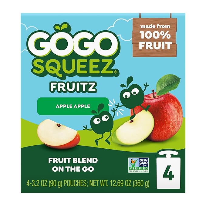 GoGo squeeZ Applesauce and Fruit Puree, Apple Apple, 3.2 oz (Pack of 48), Unsweetened Fruit Snacks for Kids, Gluten Free, Nut Free and Dairy Free, BPA Free Pouches (Packaging May Vary)