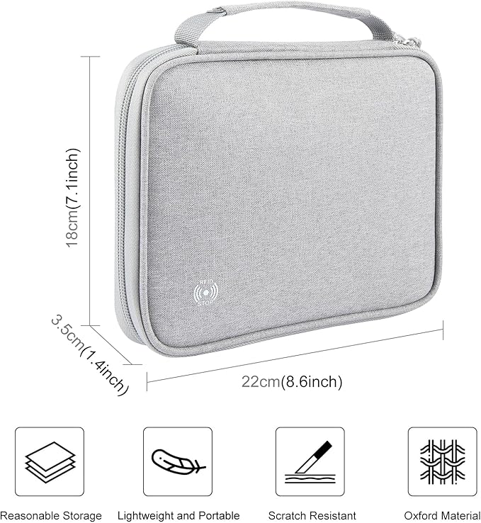 RFID Passport Wallet for Women/Men,Tote Passport Holder for Travel Family,Portable Travel Premium Wallets,Waterproof Passport Holders Bag,Travel Document Organizer Credit Cards Case(Grey-Large)