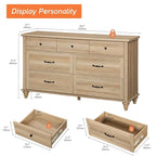 WAMPAT Wide Kids Dresser with 7 Drawers for Bedroom, Farmhouse Baby Dresser for Nursery & Kids Room, Wooden Chests & Dressers Closet Organizer for Children's Bedroom, 54 Inch, Oak