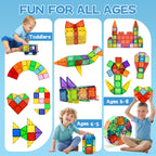 EchoPlan Magnetic Tiles,Deluxe 130 PCS Magnetic Blocks with 2 Cars,Magnet Tiles Building Blocks Set,STEM Preschool Sensory Educational Toys Gifts for Toddlers Kids Boys 3 4 5 6 7 8 9+ Year Old