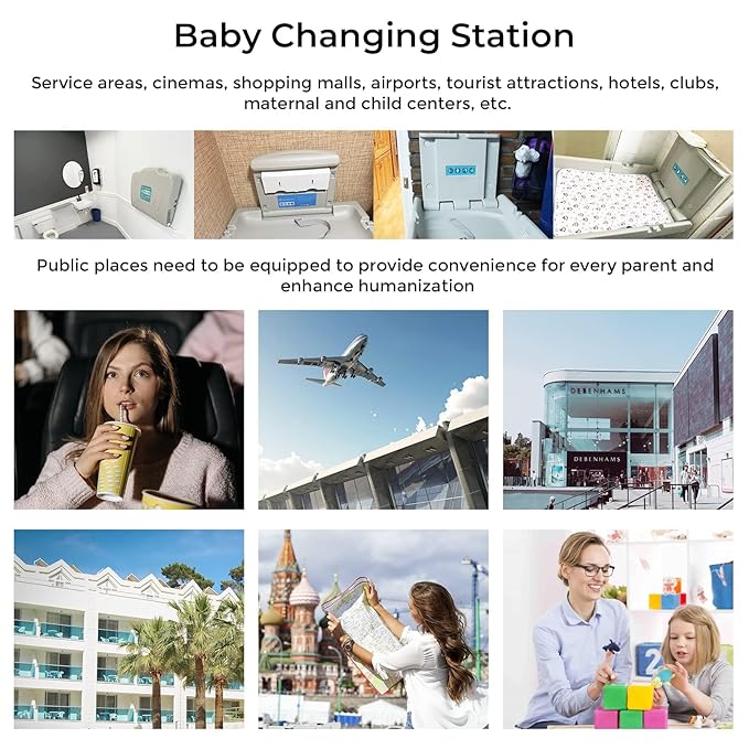 Baby Changing Station,Wall Mounted Diaper Changing Tables Fold Up Changer Station Commercial Malls/Hotels/Airports