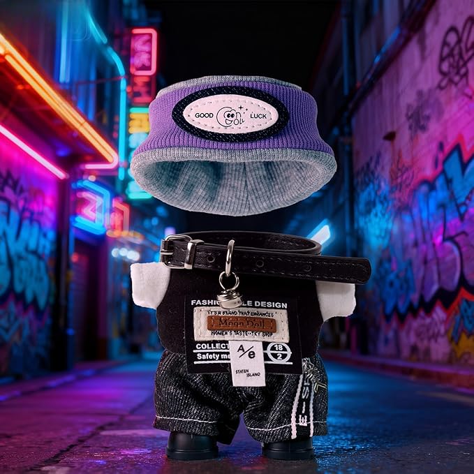 Labu-Clothes-bu Designer for 17cm Doll Clothes and Accessories，5-Piece Stylish Outfit Set with Hat/T-Shirt/Jeans/Belt/Shoes