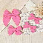 DEEKA 4 PCS Hot Pink Cotton Linen Hair Bows 3 Styles 5" & 4" Handmade Hair Bow set for Toddler Girls Alligator Hair Clips Knot Bows Hair Accessories for Little School Girls (Hot Pink)
