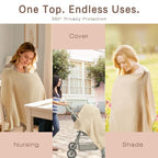 Nursing Cover 100% Cotton Breastfeeding Cover Privacy Muslin Large Full Coverage Nursing Scarf with Gift Box (Linen)