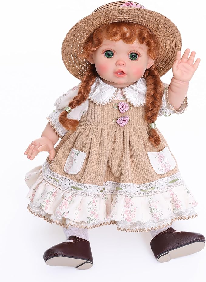 Reborn Baby Dolls – 18 Inch Realistic Reborn Toddler Doll Country-Inspired Girl with Braided Hair, Straw Hat & Floral Layered Dress, Gifts for 3+ Year Old Girls, Collectors