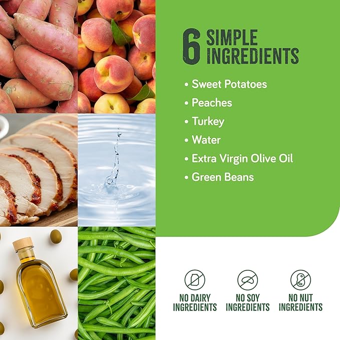 Real Food Blends Turkey, Sweet Potatoes & Peaches - Pureed Food Meals for Tube Feeding with Protein, Vegetables & Fruits - 320 Calories for Lunch & Dinner - 9.4 oz (Pack of 12)