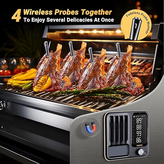 Wireless Meat Thermometer with 4 Probes, Inkbird Wifi BluetoothThermometer Digital Wireless for Rotisserie Grill Oven,Unlimited Range Dishwasher Waterproof Bluetooth Meat Thermometer for iOS & Android