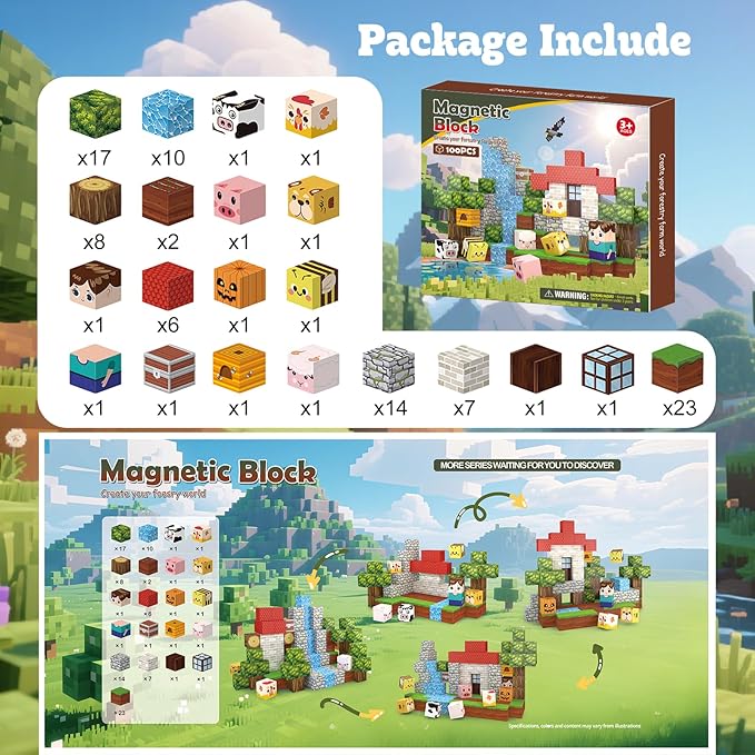 Magnetic Building Blocks - 100 Pieces Magnetic Building Blocks, Kids STEM Game Toys, Gifts for Boys and Girls Ages 3+, Set for Sensory Toys in The Classroom Educational & Learning for Ages