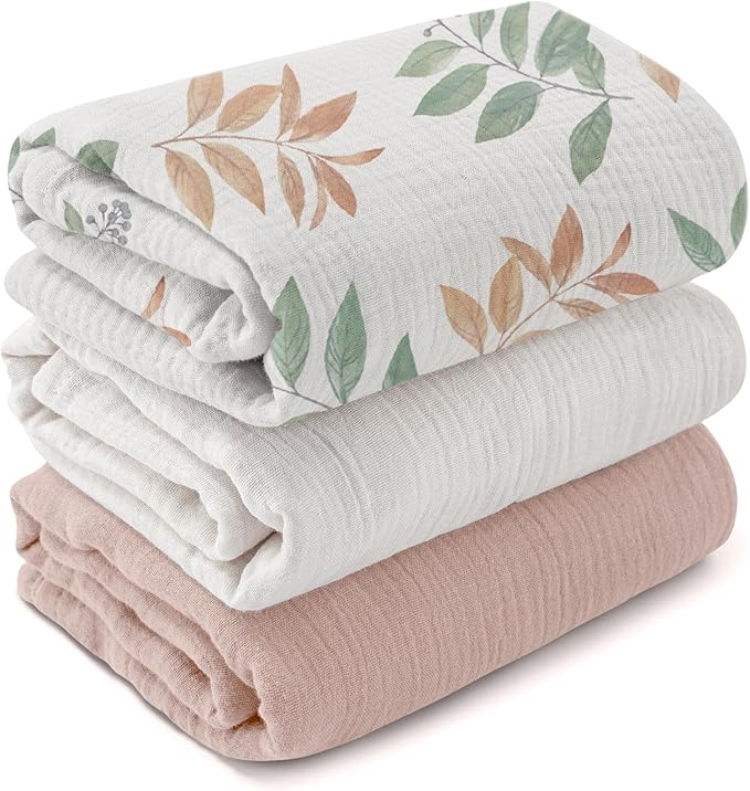 Muslin Swaddle Blankets for Newborn, 3 Pack Breathable Soft Receiving Blanket, Large 38 x 40 inches Swaddle Wrap Burping Clothes Diapers, Essentials Infant Shower Items, Toddler Gift (Gentle Colors)