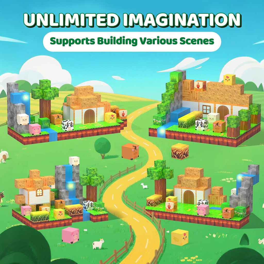 Magnetic Blocks - 138 PCS Building Blocks Set with 3 Light-Up Blocks, STEM Construction Cubes Toys for Kids 4-8, Toddler Sensory Stacking Toys, Christmas Birthday Gift for Boys and Girls Ages 3+