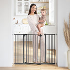 Comfy Cubs Baby Safety Gate with 3 Extensions - Adjustable 42" x 1.9" x 30" Q195 Steel Doorway Barrier - Powder-Coated Finish for Stairs and Doorways - Walk-Through Design Pet Gate - Black