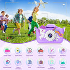 Kids Camera, Toys for Toddlers Age 3-8 Year Old Girl Christmas Birthday Gifts, Children Digital Camera with Cartoon Soft Silicone Cover and 32GB Card (Violet)