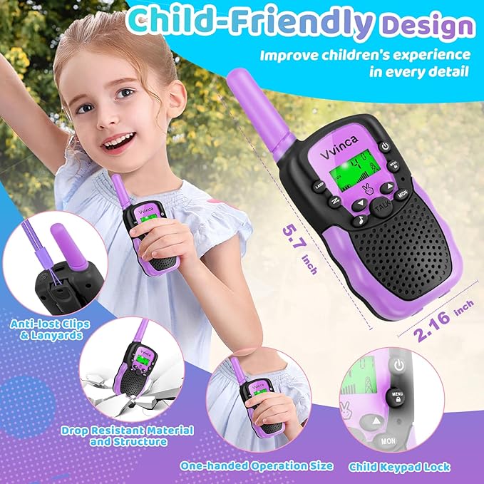 Vvinca Walkie Talkies for Kids Rechargeable 3 Pack, Toys for Boys Girls Age 3-13 Ourdoor Camping Birthday Gift, 3KM Long Range Walkie-Talkie 2 Way Radios 22 CH VOX with Li-ion Battery Flashlight