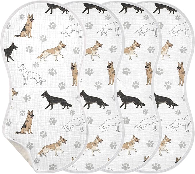 4 Pack Muslin Burp Cloths German Dogs Paw White Cotton Baby Burp Cloths Ultra Absorbent and Soft Thick Burping Cloth for Newborn Babies 22x11 Inch