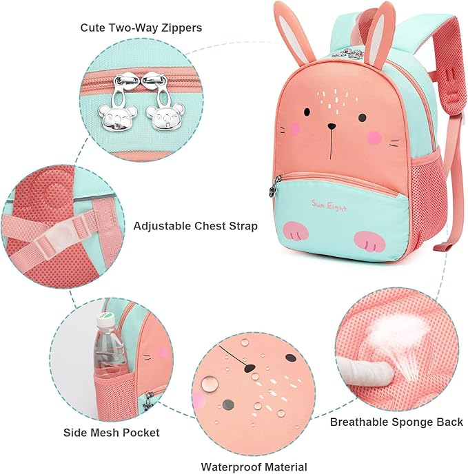 SUN EIGHT Cute Toddler Backpack Toddler Bag 3D Cartoon Mini Travel Bag for Baby Girl Boy 2-6 Years