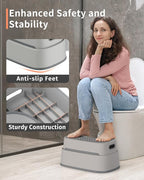 MR.SIGA Toilet Stool Squat Adult, Bathroom Stool Heavy Duty, Anti Slip Toilet Step for Bathroom, Toddler Step Stool for Kids, Light Gray & Dark Gray