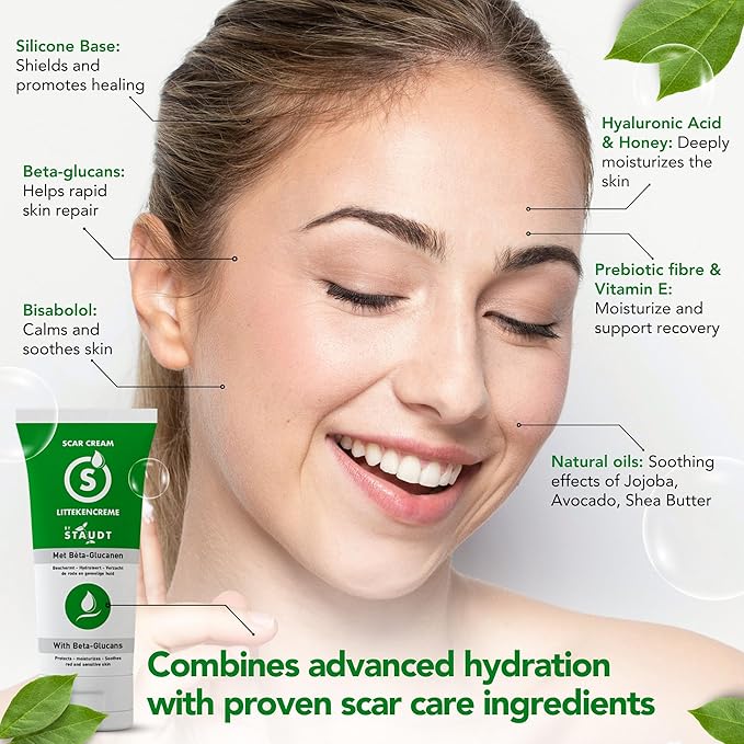 STAUDT Premium Scar Cream - 100 ml Value Size - Advanced Formula with Vitamin E, Honey, Hyaluronic Acid & Silicone - Intensive Healing of Old & New Scars, Surgical, Acne, Burns, Stretch Marks, Eczema