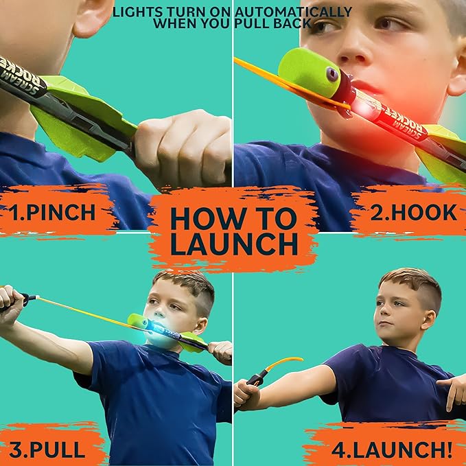 Light Up Foam Rocket Toys for Kids: Best LED Rocket Launcher Slingshot Lights Up & Makes Noise! for Boys & Girls. Outdoor Toy Party Favors Easter Stuffers & Great Gifts for Ages 8 9 10 11 12 13 & Up