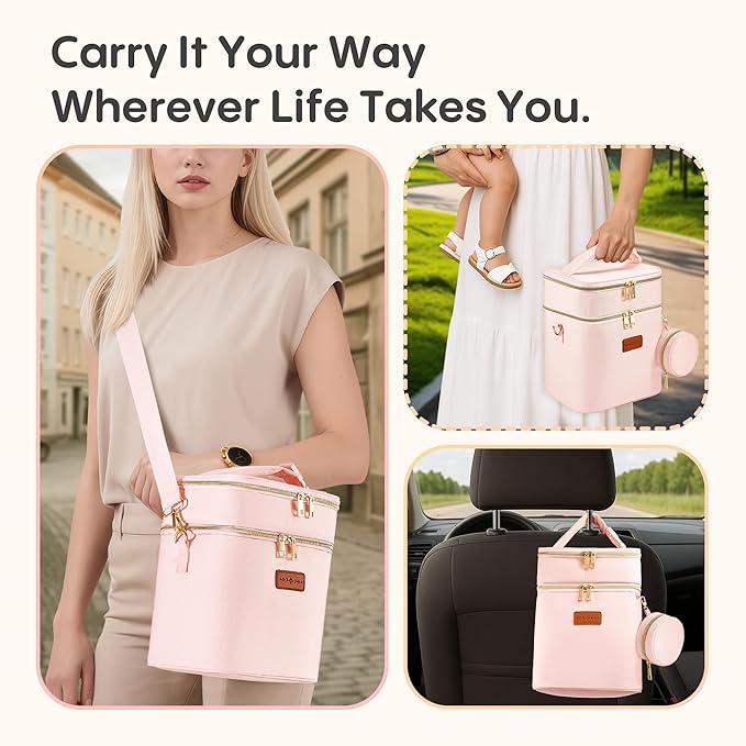 Breastmilk Cooler Bag with Ice Pack & Pacifier Case, Large Double Layer Insulated Baby Bottle Cooler Fits 6 Bottles, Breast Pump Storage Bag for Working Nursing Moms, with Gift Box