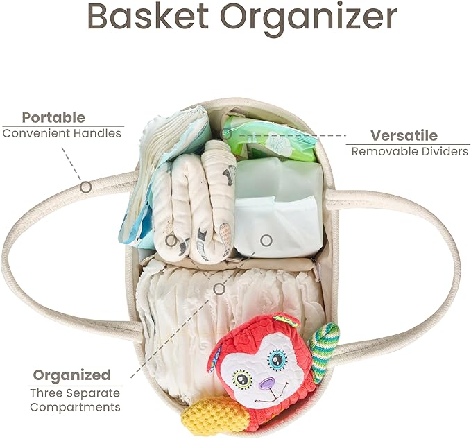 Diaper Caddy Organizer, Empty Gift Basket for Newborn Essentials, Baby Storage Basket, Stylish Gift Bag for Baby Shower, Boys and Girls – Small, Off White