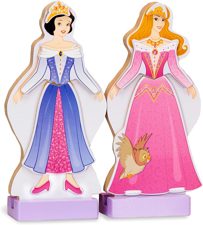 Melissa & Doug Disney Sleeping Beauty and Snow White Magnetic Dress-Up Wooden Doll Pretend Play Set (40+ pcs), Pretend Play & Preschool Toys for Kids Ages 3+